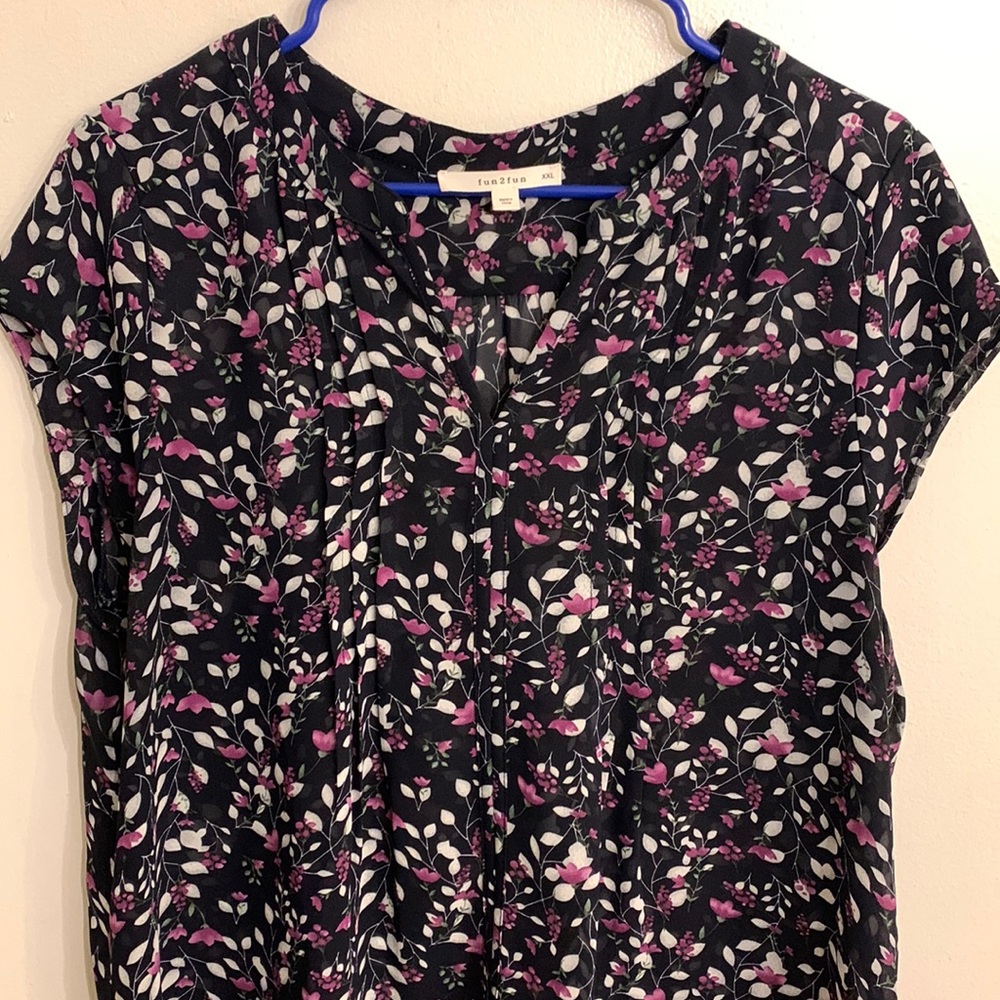 Navy blue with gray & purple flowers dress shirt